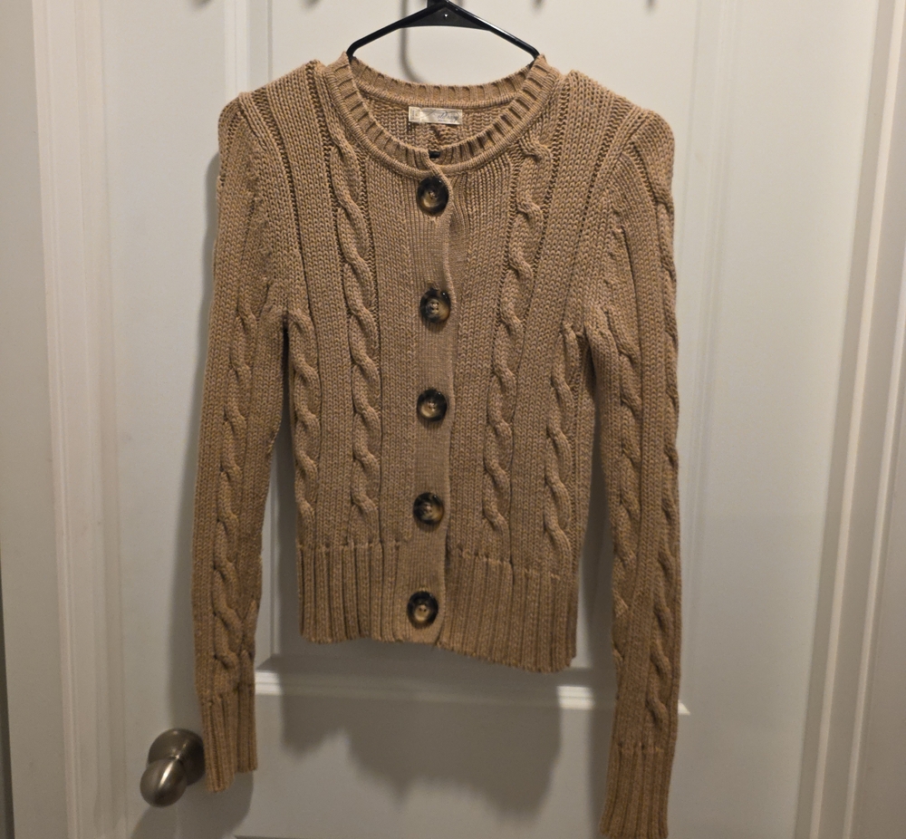 Old Navy Tan Cable-Knit Button Cardigan